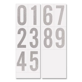 Self-adhesive Numbers 0 To 9, Bold Block, 3" And 4", Reflective Silver, 50/pack