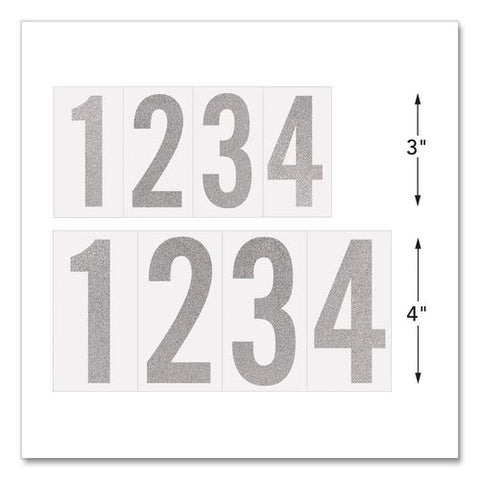 Self-adhesive Numbers 0 To 9, Bold Block, 3" And 4", Reflective Silver, 50/pack