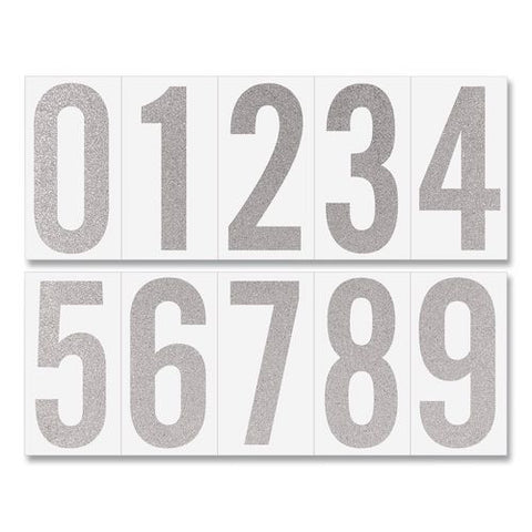 Self-adhesive Numbers 0 To 9, Bold Block, 3" And 4", Reflective Silver, 50/pack