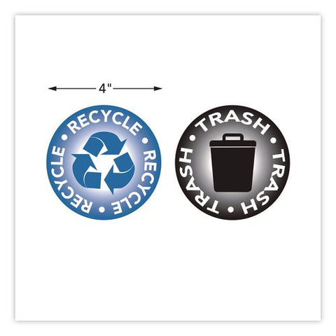 Recycle And Trash Decals, 4" Diameter, Black/blue, 2/pack