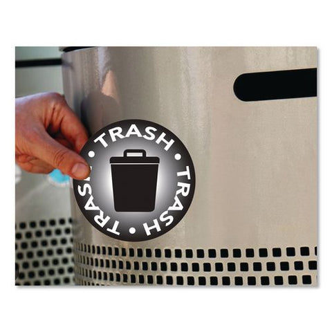 Recycle And Trash Decals, 4" Diameter, Black/blue, 2/pack