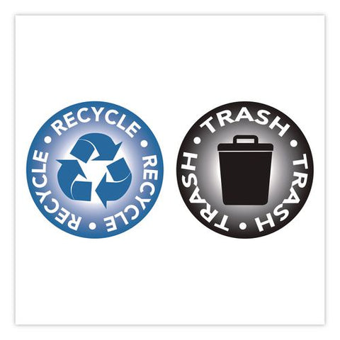 Recycle And Trash Decals, 4" Diameter, Black/blue, 2/pack