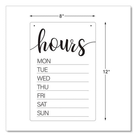 Dry Erase Business Hours Spa Style Sign, White 8 X 12 Surface