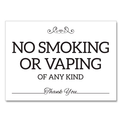 No Smoking No Vaping Indoor Spa Style Sign, 7 X 5 White Face, Black Graphics
