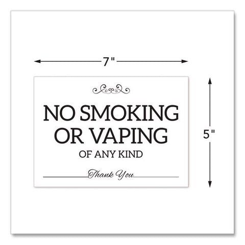 No Smoking No Vaping Indoor Spa Style Sign, 7 X 5 White Face, Black Graphics