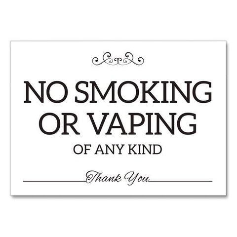 No Smoking No Vaping Indoor Spa Style Sign, 7 X 5 White Face, Black Graphics