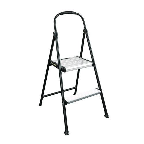 2-step Stepstool, 250 Lb Capacity, 19" Working Height, 22.5" Spread, Black/silver