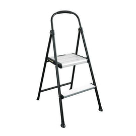 2-step Stepstool, 250 Lb Capacity, 19" Working Height, 22.5" Spread, Black/silver