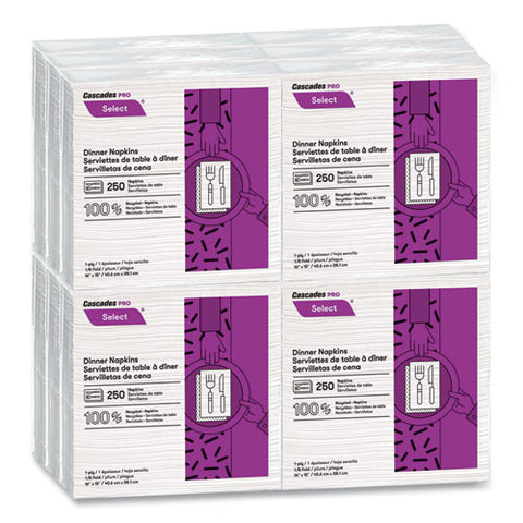 Select Dinner Napkins, 1-ply, White, 15.5 X 16, 250/pack, 12/carton