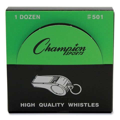 Sports Whistle, Medium Weight, Metal, Silver, Dozen