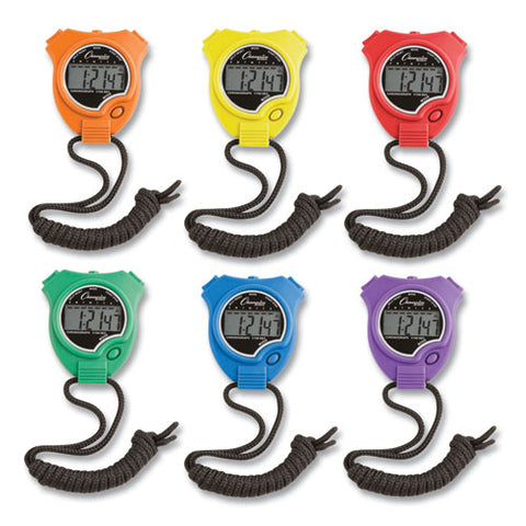 Water-resistant Stopwatches, Accurate To 1/100 Second, Assorted Colors, 6/box