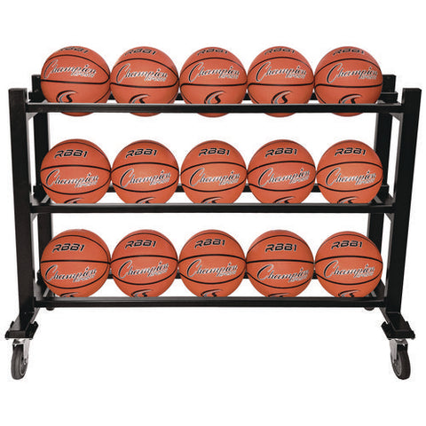 Deluxe Heavy-duty Basketball Cart, Metal, 220 Lb Capacity, 16 X 50.75 X 34.75, Black