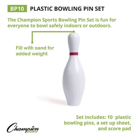 Plastic Bowling Pin Set, White, 10/set