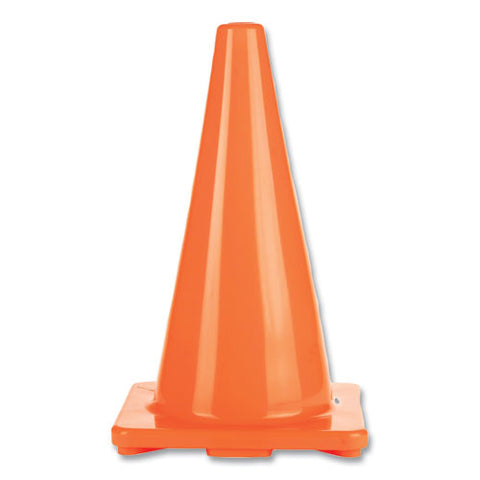 Hi-visibility Vinyl Cones, 18" Tall, Fluorescent Orange, 10.63" X 10.63" Base