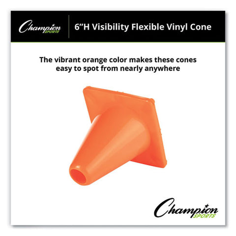 Hi-visibility Vinyl Cones, 6" Tall, Fluorescent Orange, 9.5" X 9.5" Base