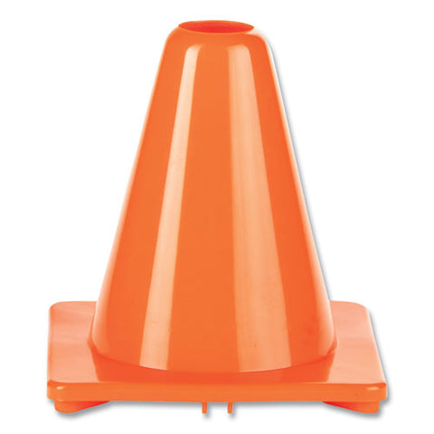 Hi-visibility Vinyl Cones, 6" Tall, Fluorescent Orange, 9.5" X 9.5" Base