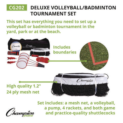 Deluxe Volleyball/badminton Tournament Set, (4) Rackets/(2) Shuttlecocks/(2) Birdies/net/pump/volleyball