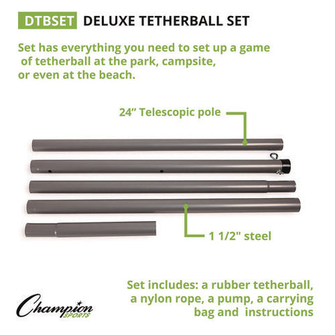 Deluxe Tether Ball Set, Tetherball/102" Cord/(4) 24" Telescoping Poles/carry Bag/pump With Needle