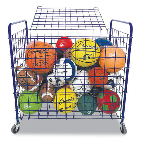 Lockable Ball Storage Cart, Fits Approximately 24 Balls, Metal, 37" X 22" X 20", Blue