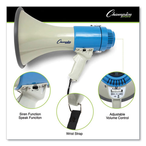 Megaphone, 12 W To 25 W, 1,000 Yds Range, White/blue