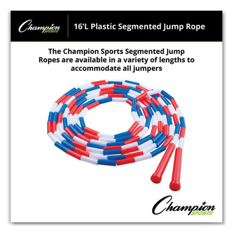 Segmented Plastic Jump Rope, 16 Ft, Red/blue/white