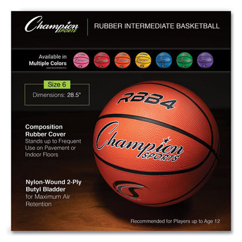 Rubber Sports Ball, For Basketball, No. 6, Intermediate Size, Orange