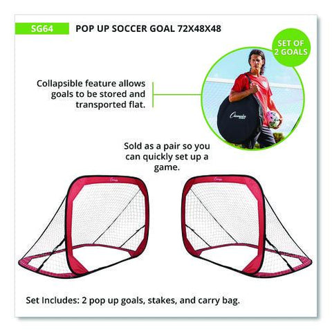 Pop Up Soccer Goal, 72"  X 48", 1.25" Dia, Pair