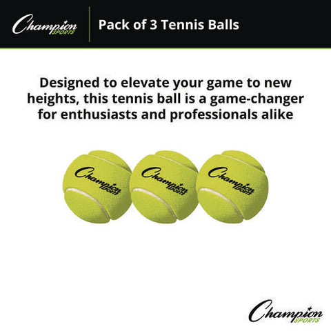 Tennis Balls, 2.5" Diameter, Yellow, 3/pack