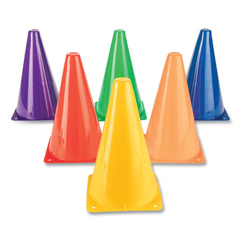 High-visibility Plastic Cones, 9" Tall, Assorted Colors, 5" X 5" Base, 6/set