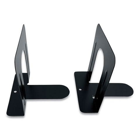 Steel Bookends, Contemporary Style, Nonskid, 4.75 X 4.75 X 4.75, Black, 1 Pair