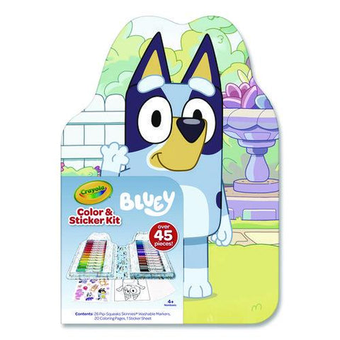 Bluey Color And Sticker Kit, (26) Pip-squeaks Skinnies Washable Markers, (20) Coloring Pages, (1) Sticker Sheet
