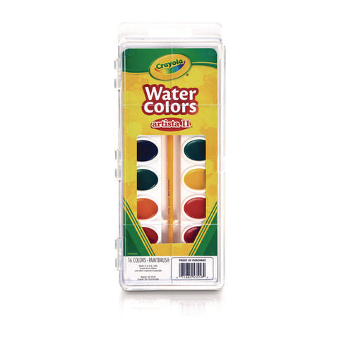 Artista Ii Washable Watercolor Set, 16 Assorted Colors, Palette Tray