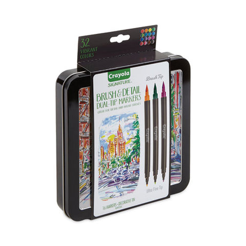 Brush And Detail Dual Ended Markers, Extra-fine Brush/bullet Tips, Assorted Colors, 16/set