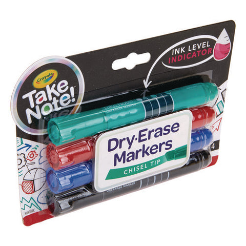 Take Note Dry Erase Markers, Chisel Tip, Assorted Colors, 4/set