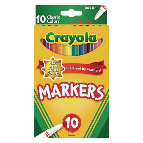 Non-washable Marker, Fine Bullet Tip, Assorted Classic Colors, 10/pack