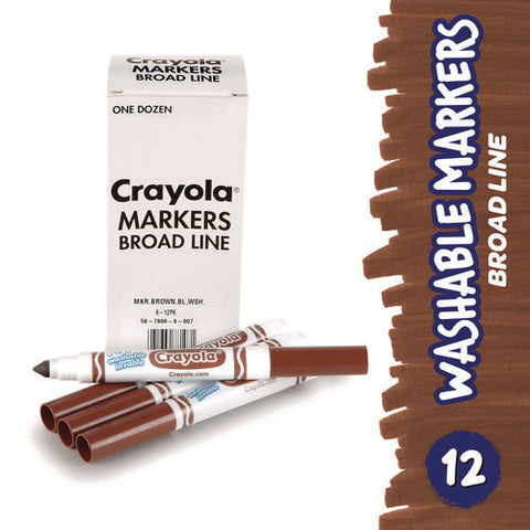 Broad Line Washable Markers, Broad Bullet Tip, Brown, 12/box