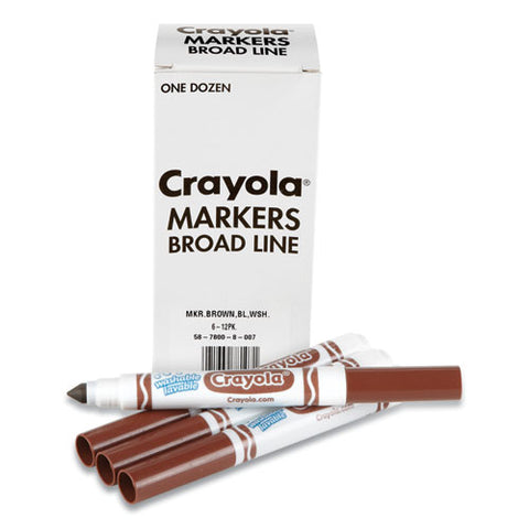 Broad Line Washable Markers, Broad Bullet Tip, Brown, 12/box