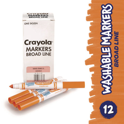 Broad Line Washable Markers, Broad Bullet Tip, Orange, 12/box