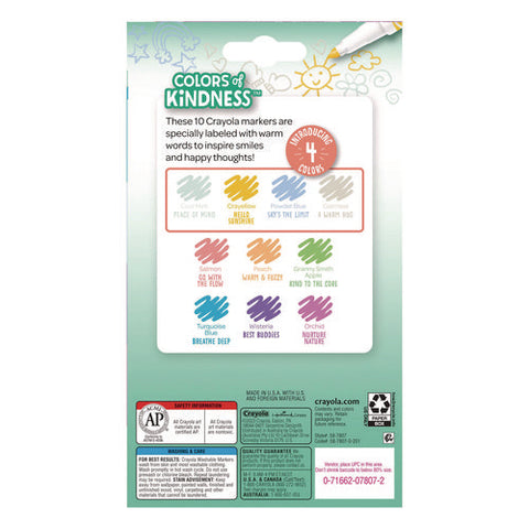 Colors Of Kindness Fine Line Washable Markers, Fine Bullet Tip, Assorted Colors, 10/box