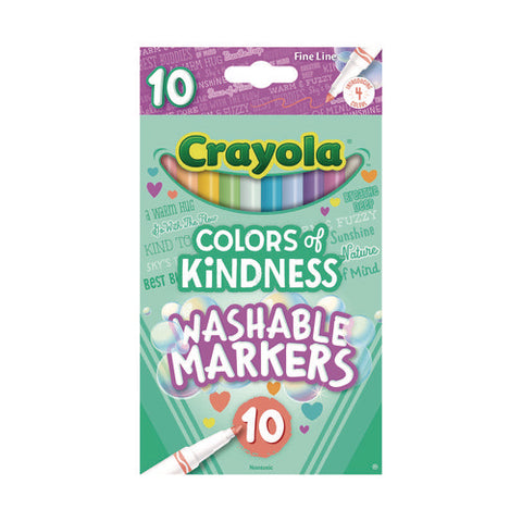 Colors Of Kindness Fine Line Washable Markers, Fine Bullet Tip, Assorted Colors, 10/box