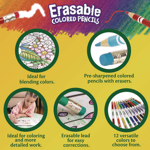 Erasable Color Pencil Set, 3.3 Mm, 2b, Assorted Lead And Barrel Colors, Dozen