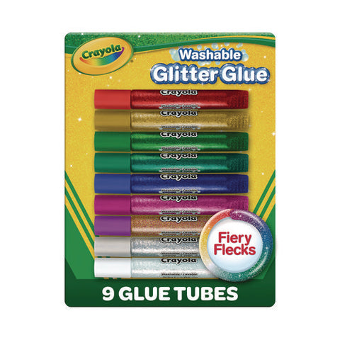 Washable Glitter Glue, 0.35 Oz, Assorted Colors, 9/pack