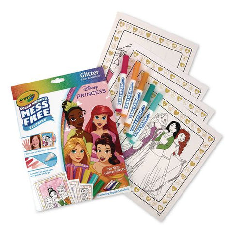 Color Wonder Mess Free Princess Glitter Activity Book, Includes 5 Color Wonder Markers, Ages 3 And Up, 10 Pages