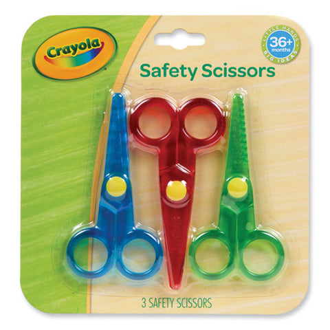 Safety Scissors, Rounded Tip, Straight Assorted Color Handles, 3/pack