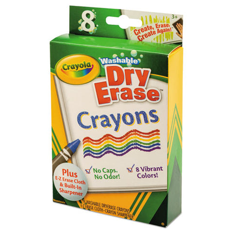 Washable Dry Erase Crayons W/e-z Erase Cloth, Assorted Colors, 8/pack