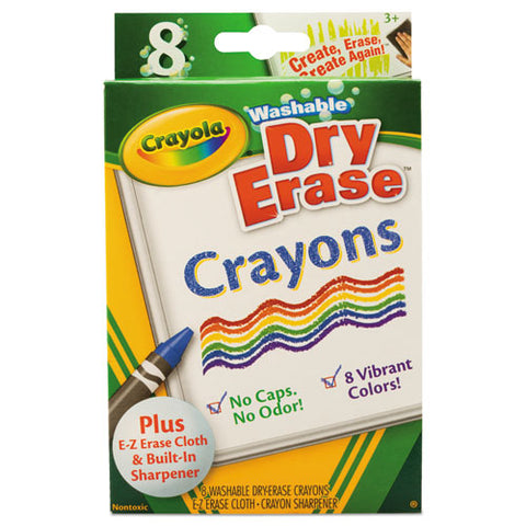 Washable Dry Erase Crayons W/e-z Erase Cloth, Assorted Colors, 8/pack