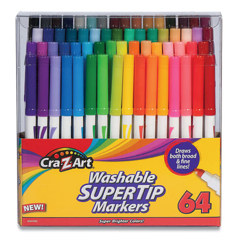 Washable Supertip Markers, Fine/broad Bullet Tips, Assorted Colors, 64/set