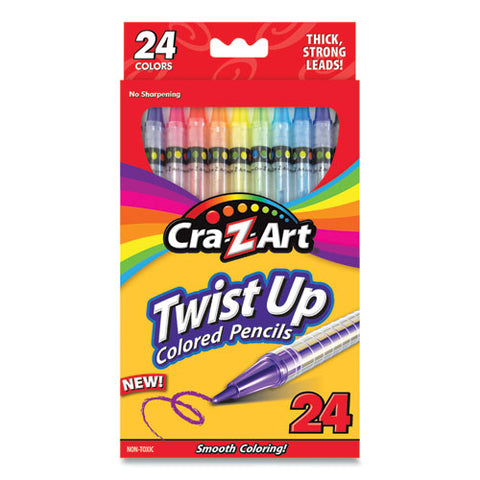 Twist Up Colored Pencils, 24 Assorted Lead Colors, Clear Barrel, 24/set