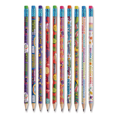 Pencils Motivational Classpack, #2 Black Lead, Assorted Barrels, 10 Designs, 250 Pencils/set