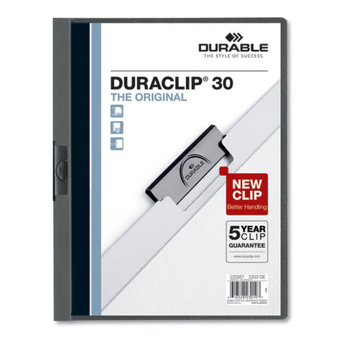 Duraclip Report Cover, Clip Fastener, 8.5 X 11, Clear/graphite, 25/box